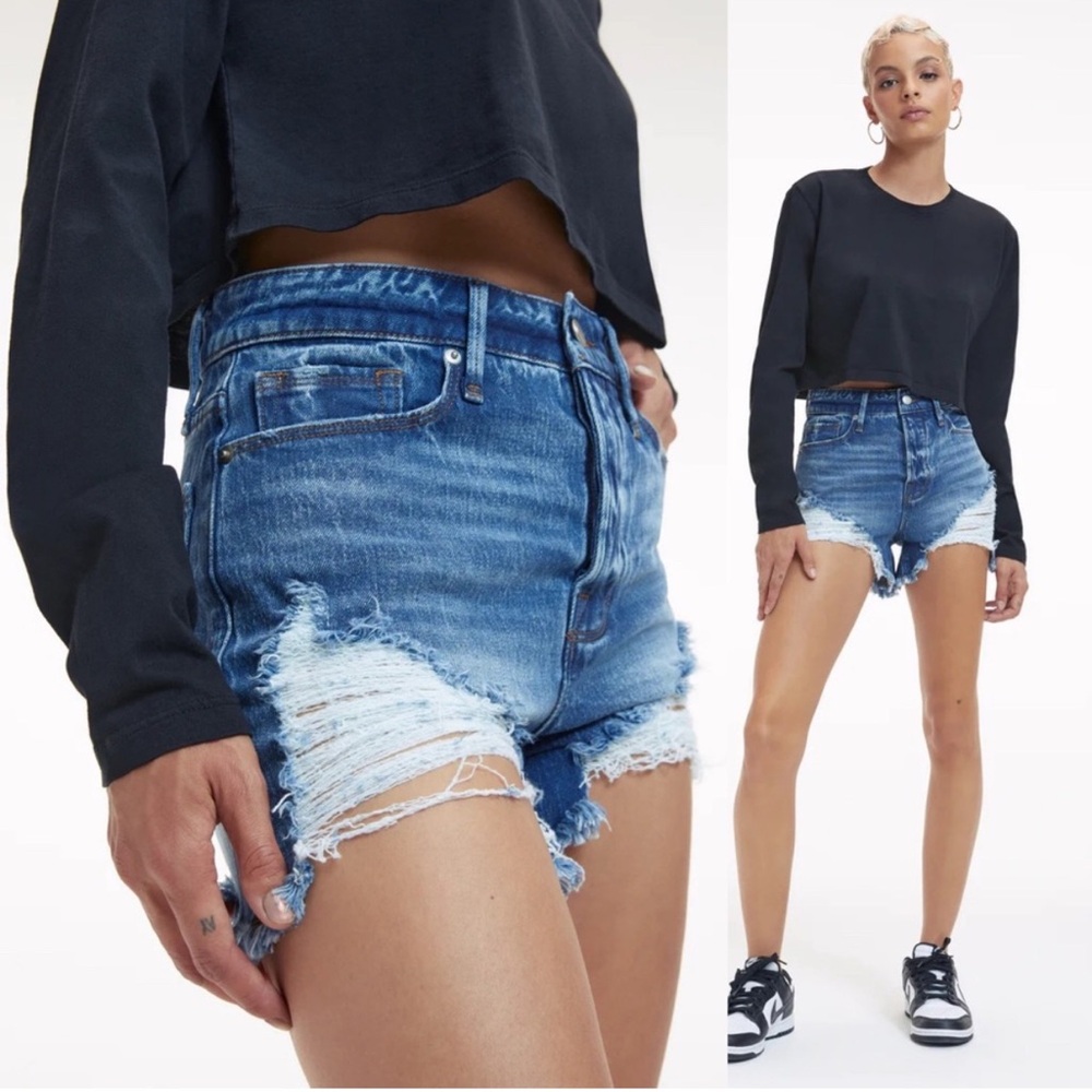Good American Blue High-Waisted Jean Shorts